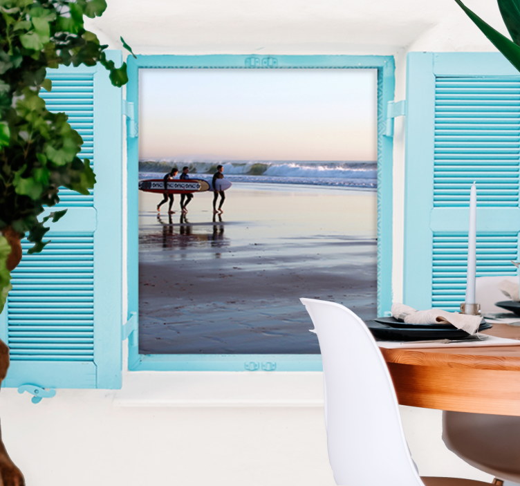 City wall mural beach surfing scene - TenStickers