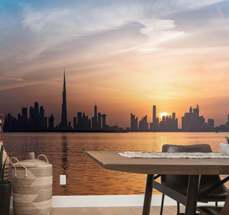 City wall mural dubai skyline at sunset - TenStickers