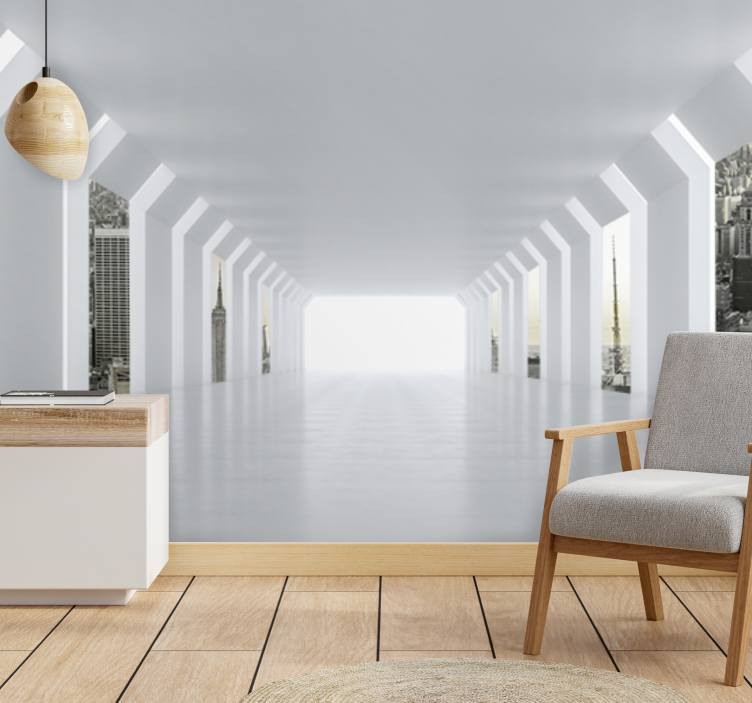 City wall mural futuristic cityscape view - TenStickers