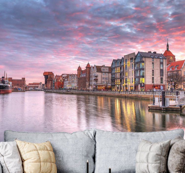 City wall mural gdansk harbor sunset - TenStickers