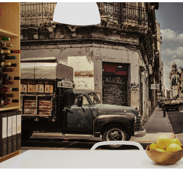 City wall mural vintage truck street scene - TenStickers