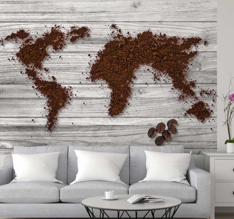 Coffee Grounds world map wallpaper - TenStickers