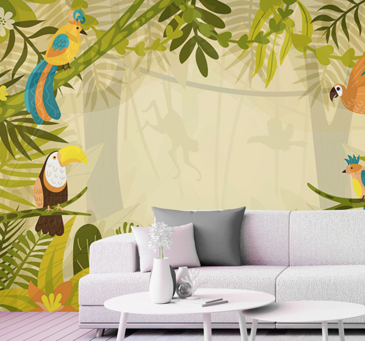 Colorful jungle birds jungle wall mural - TenStickers