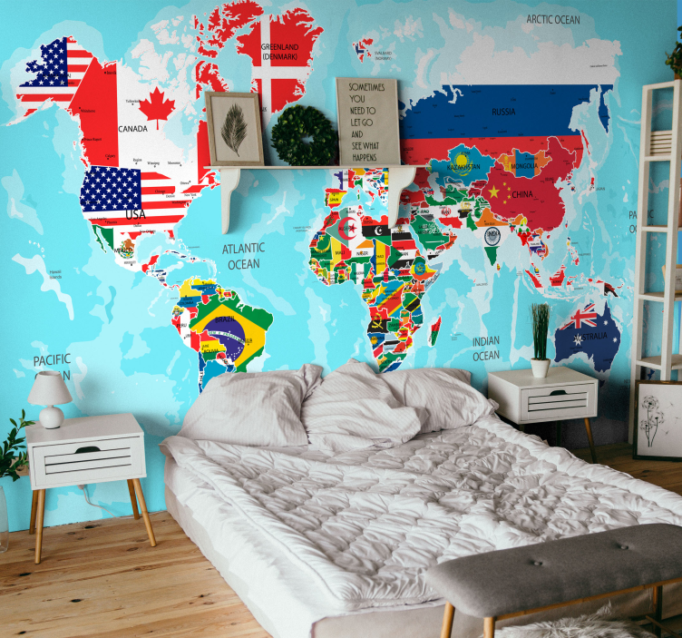 country flags world map mural - TenStickers