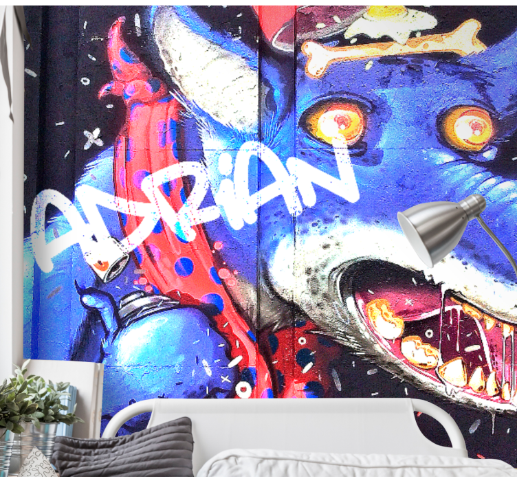 Customisable Blue Wolf graffiti wall mural - TenStickers