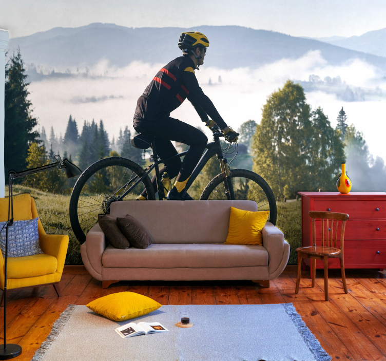 Cyclist riding bicycle in mountains mural - TenStickers