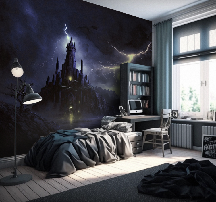 Dark Castle and Storm Wall Mural - TenStickers