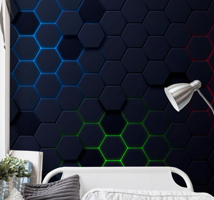 Dark neon hexagon pattern 3D wallpaper - TenStickers