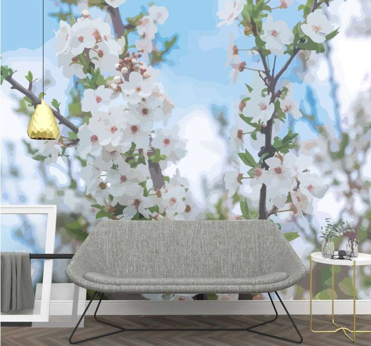 White blossom branch flower wall mural - TenStickers