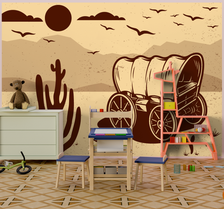 Desert Landscape Wagon childrens wall mural - TenStickers