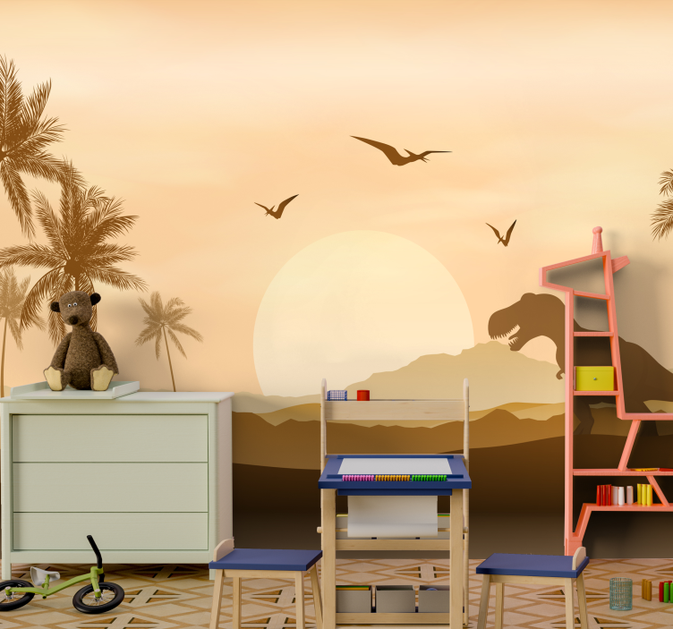 Dinosaur sunset landscape childrens wall mural - TenStickers