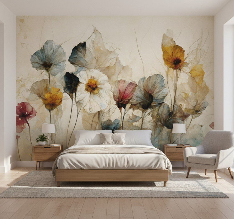 Dry beautiful flowers flower wall mural - TenStickers