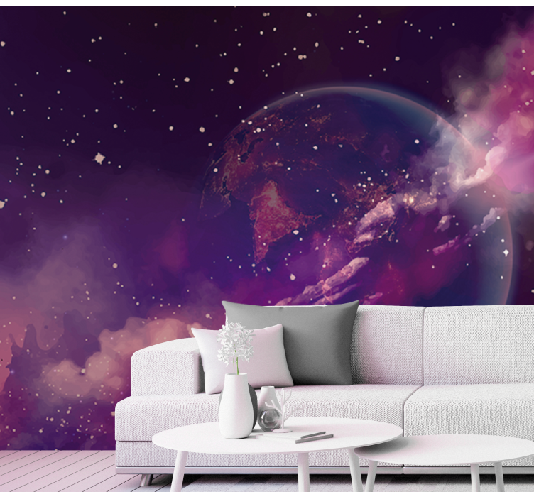 Pink Earth in space living room wall mural - TenStickers