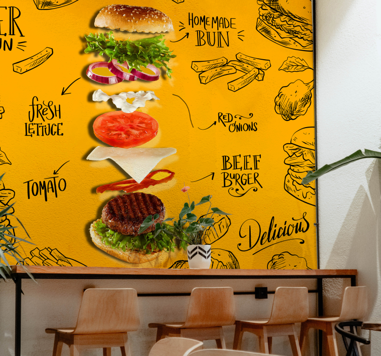 Falling Burger wall mural - TenStickers