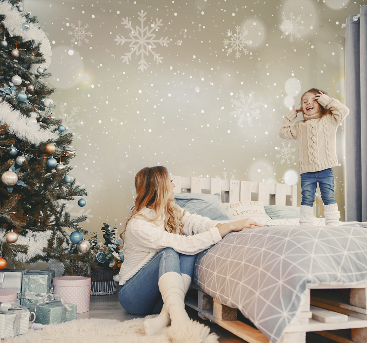 Beige snowflakes atmosphere christmas wall mural - TenStickers