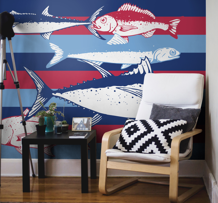 Animals wall mural with fish motif design - TenStickers