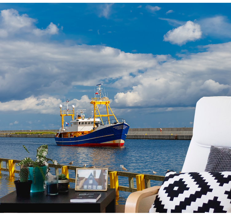 Fishing Boat Harbor under the sea wall mural - TenStickers