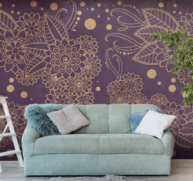 Living room wall mural floral pattern design - TenStickers