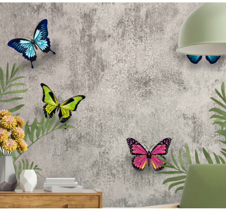 Flower wall mural butterflies and leaves - TenStickers