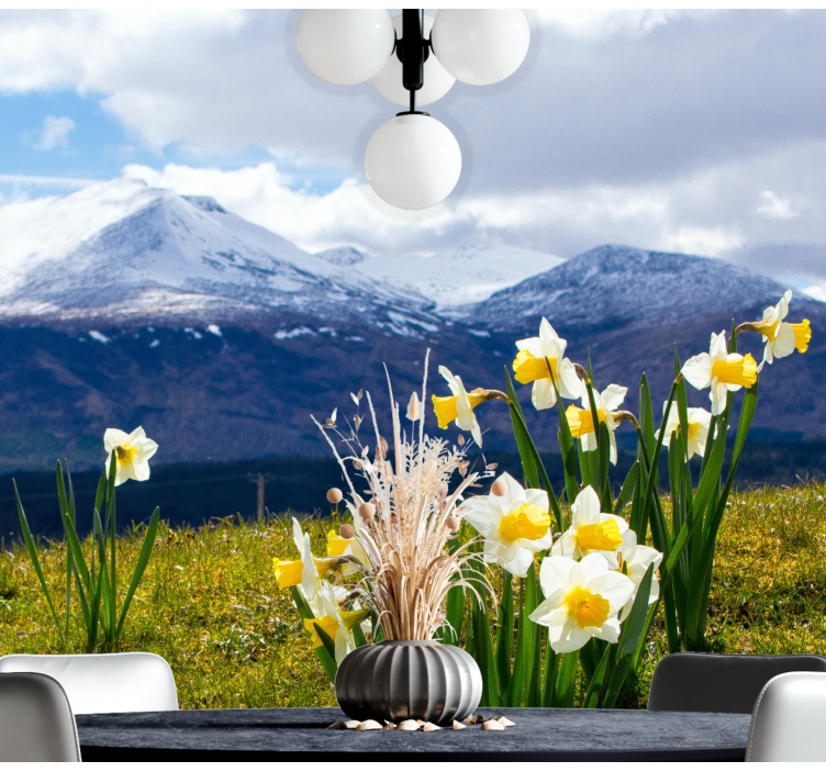 Flower wall mural daffodils on mountains - TenStickers