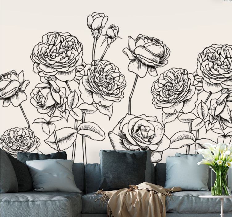 Flower wall mural elegant rose design - TenStickers