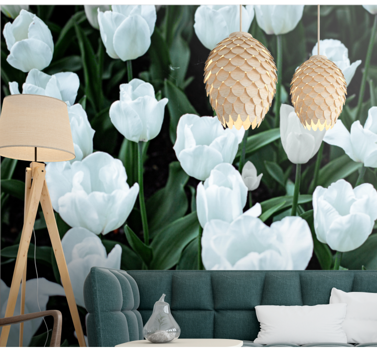 Flower wall mural elegant white tulips - TenStickers