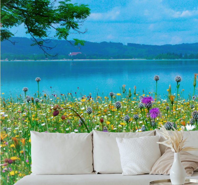 Flower wall mural lush meadow flora - TenStickers