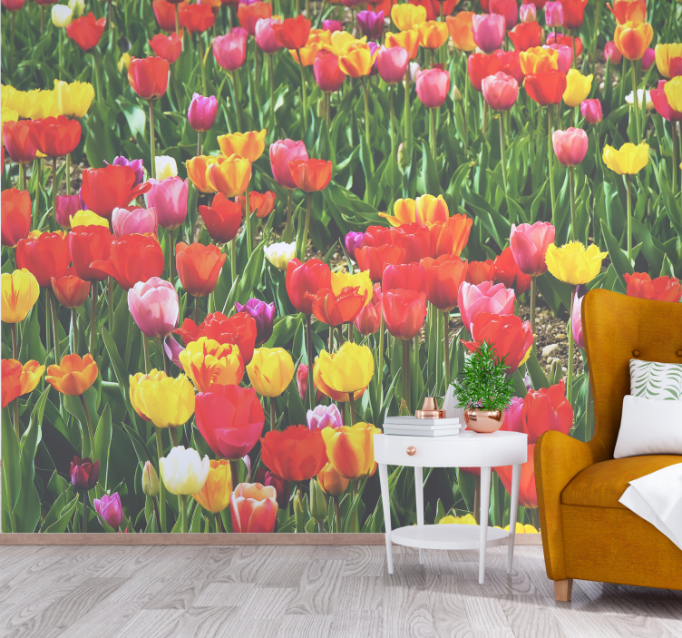 Flower wall mural tulip field blossoms - TenStickers