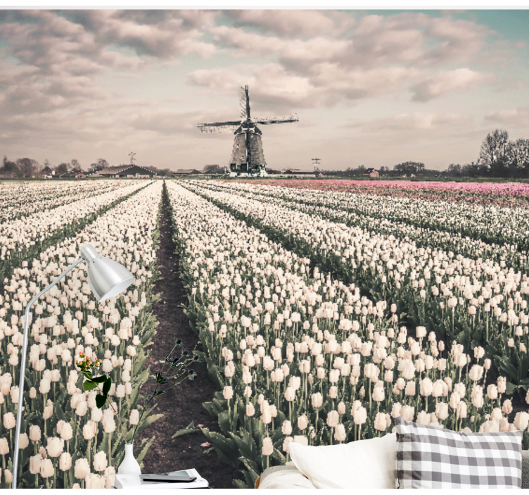 Flower wall mural tulip field landscape - TenStickers