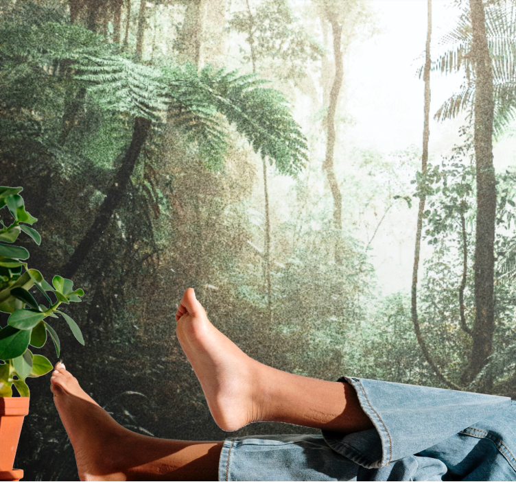 Forest wall mural lush jungle tranquility - TenStickers