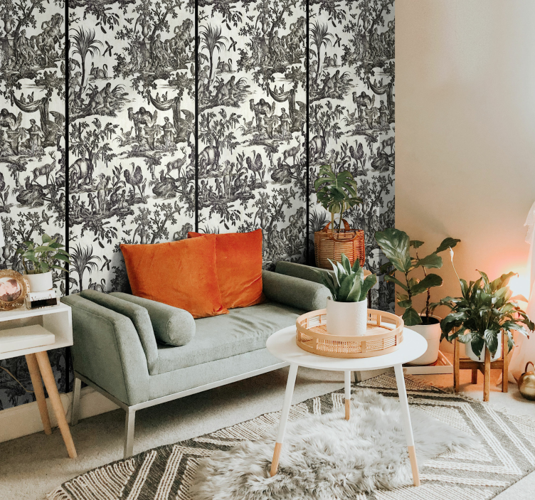 French Toile de Jouy vintage wall mural - TenStickers