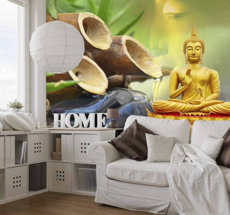 Golden Buddha with water buddha wall Mural - TenStickers