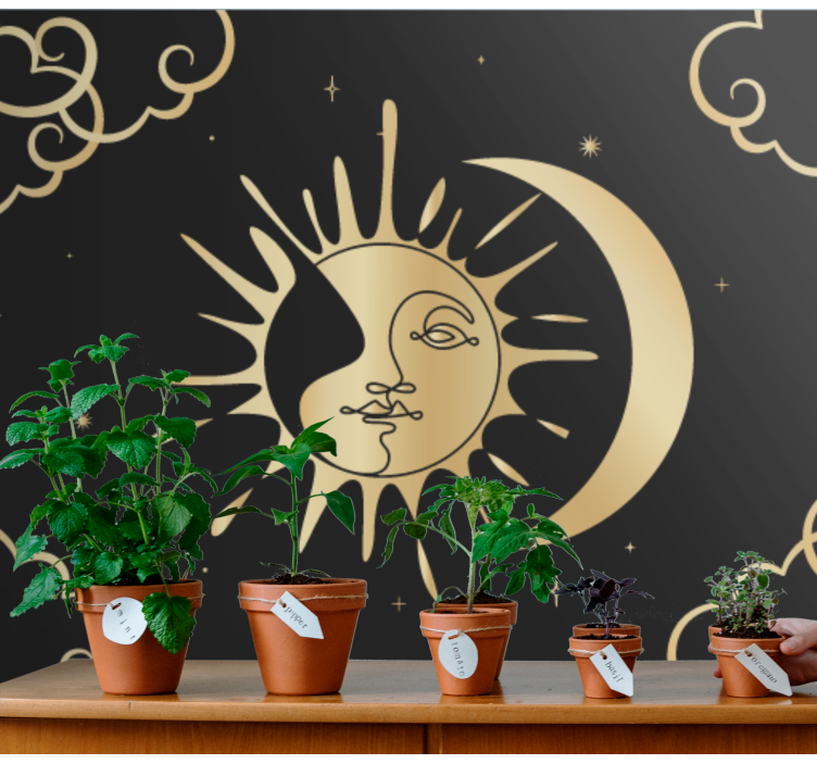 Golden Sun Moon mandala wall mural - TenStickers