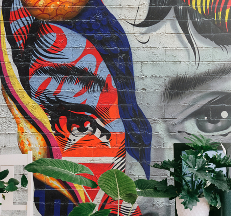 Graffiti wall mural vibrant urban faces - TenStickers