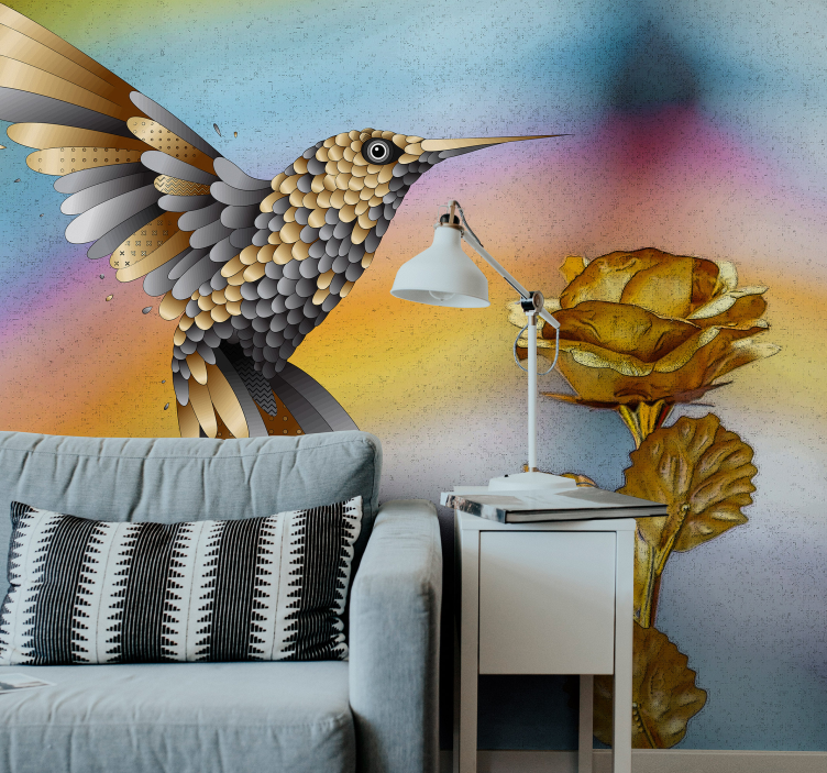 Hummingbird and Rose animals wall mural - TenStickers