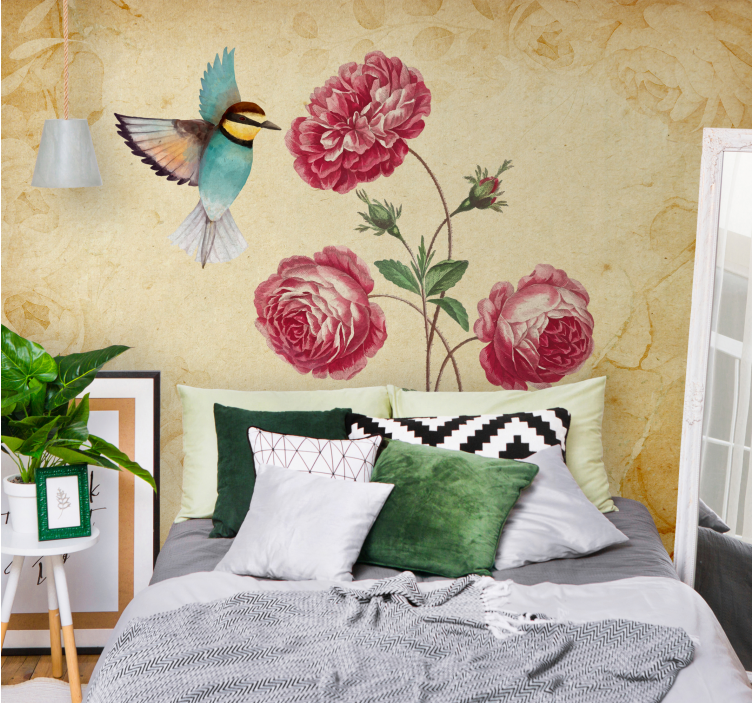 Hummingbird and roses flower wall mural - TenStickers