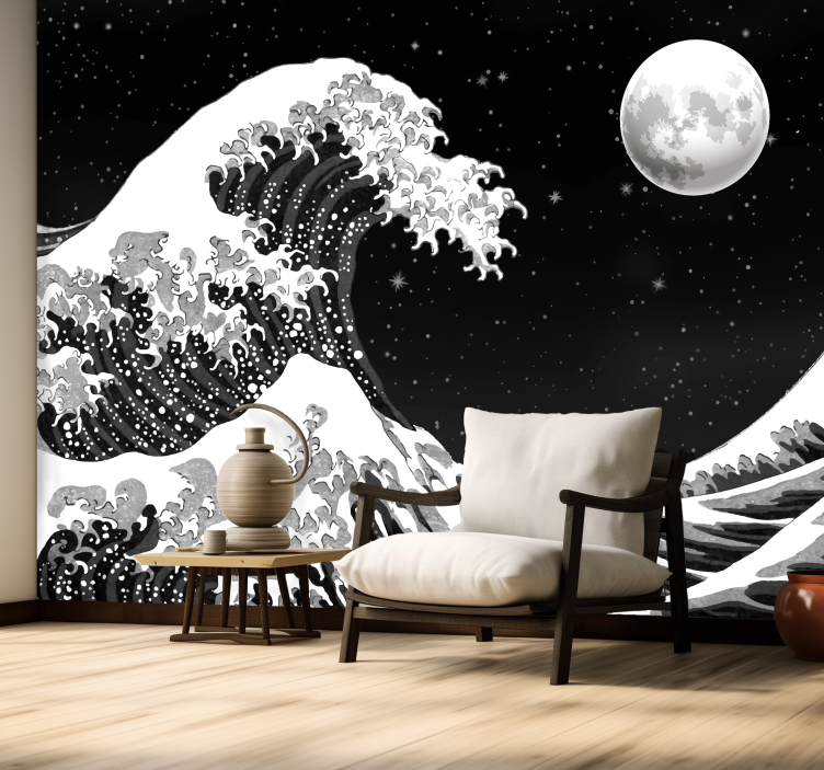 Japanese Kanagawa wave by night Art Wall Mural - TenStickers