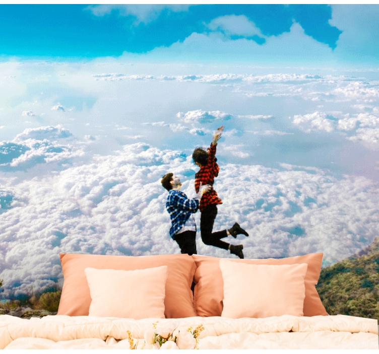 Joyful Embrace Above Clouds romantic wall mural - TenStickers