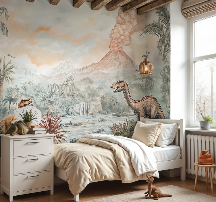 Jurassic landscape childrens wall mural - TenStickers