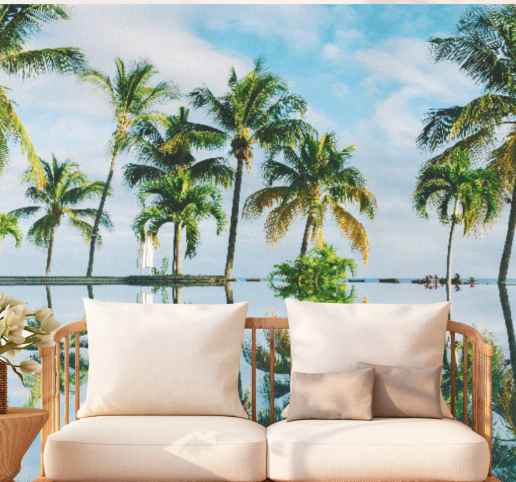 Landscape wall mural palm trees reflection - TenStickers