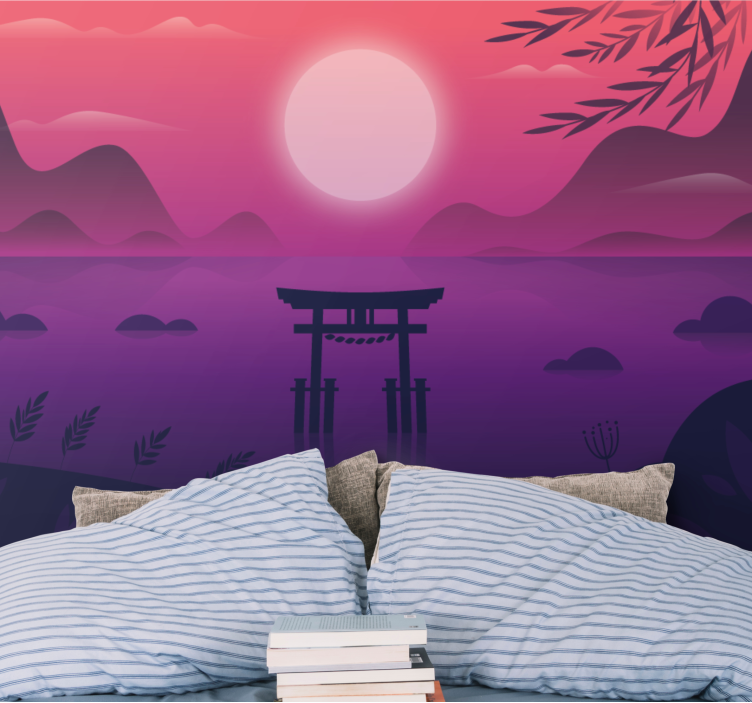 Landscape wall mural serene sunset scene - TenStickers