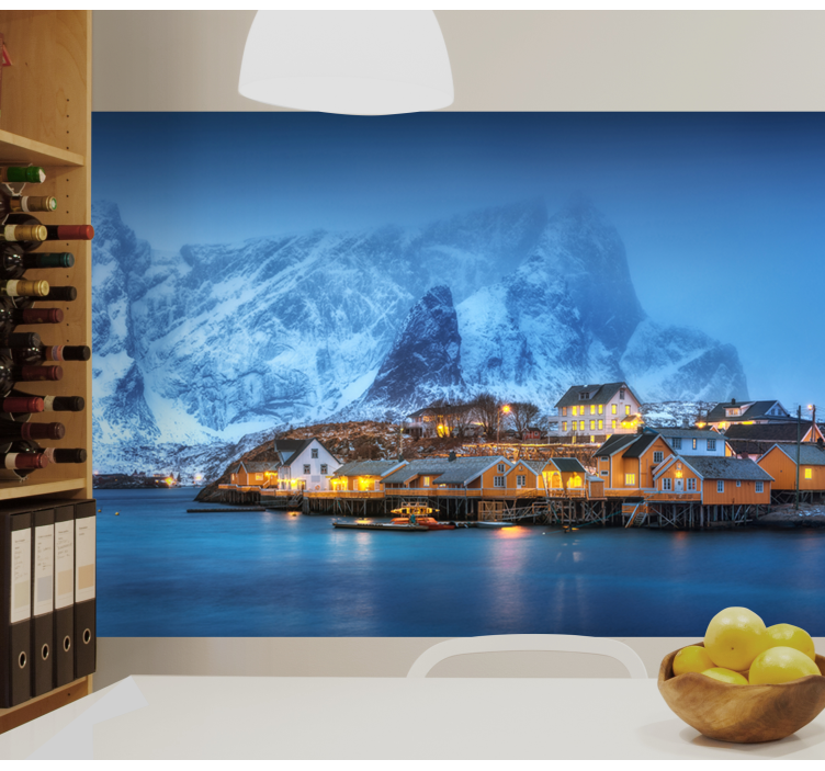 Landscape wall mural snowy coastal village - TenStickers