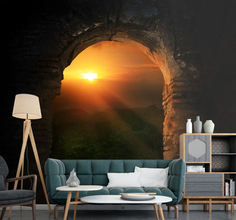 Landscape wall mural sunset through arch - TenStickers