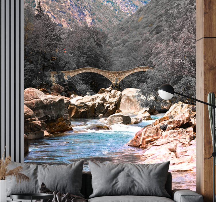 Landscape wall mural tranquil river crossing - TenStickers