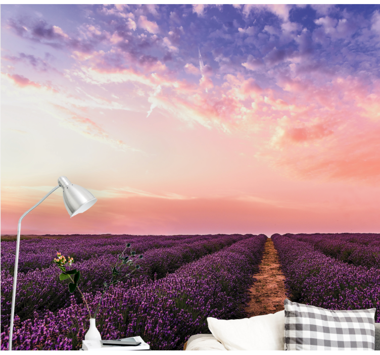 Lavender Field Sunset flower wall mural - TenStickers