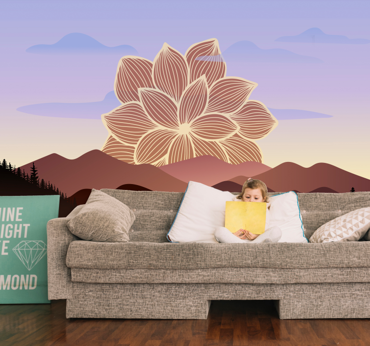 Living room wall mural lotus flower design - TenStickers