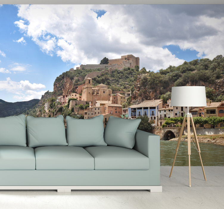 Mediterranean Hillside Town city wall mural - TenStickers