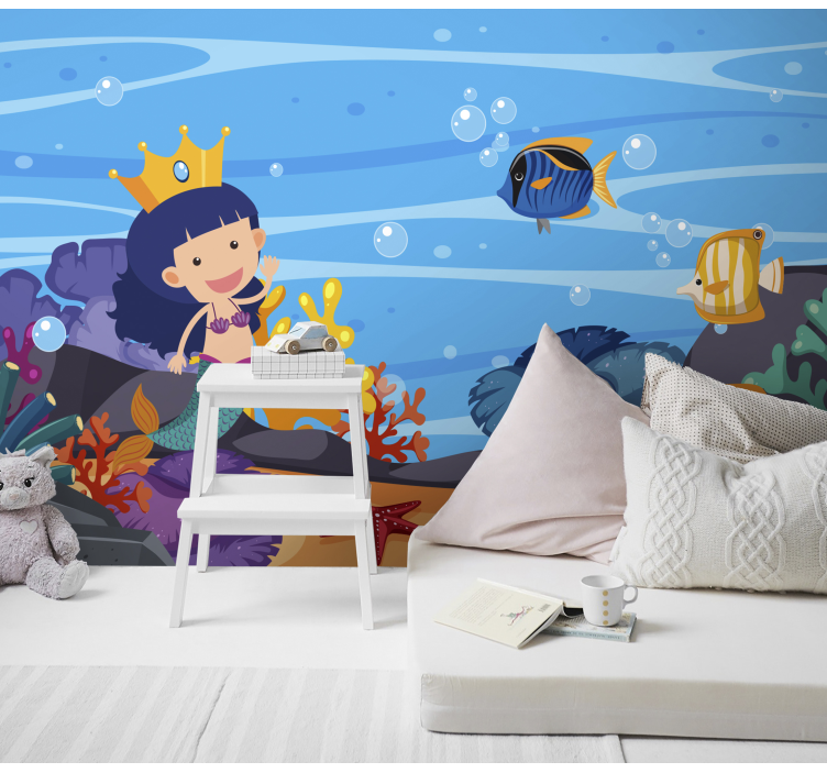 Mermaid Cartoon Undersea childrens wall mural - TenStickers