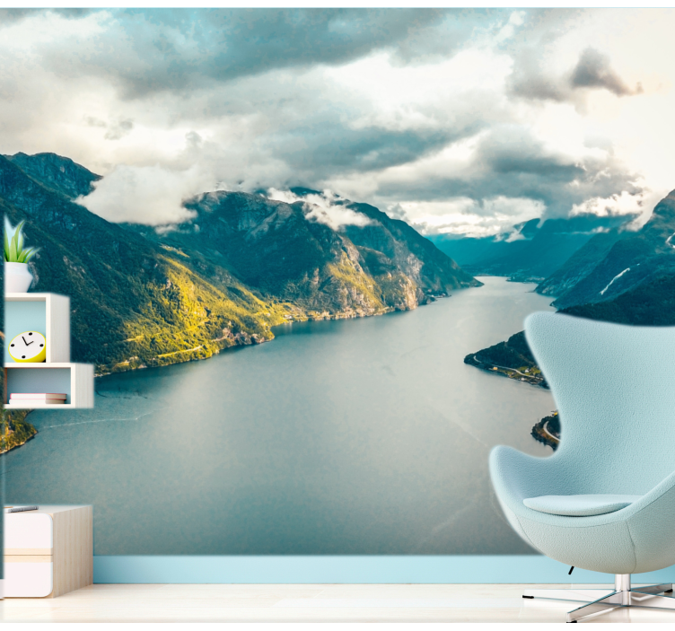 Summer fjord view wall mural mountain - TenStickers