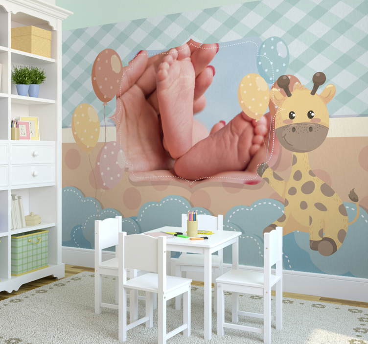 Newborn baby with giraffe Nursery Mural - TenStickers